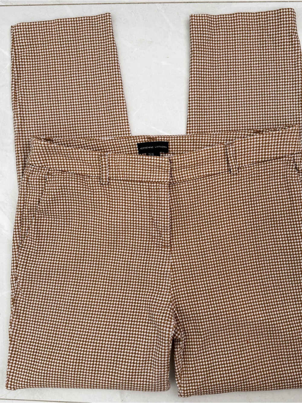 NEW Adrienne Vittadini brown plaid pants Houndstooth Straight-Leg SIZE 10
